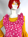 1970s vintage novelty print pinafore maxi dress / 60s Mod / ruffles / 60s / hippie