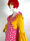 1970s vintage novelty print pinafore maxi dress / 60s Mod / ruffles / 60s / hippie