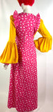 1970s vintage novelty print pinafore maxi dress / 60s Mod / ruffles / 60s / hippie