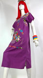 1970s vintage hippie Mexicana cotton smock midi dress  / embroidered / boho chic