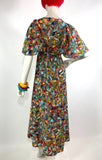 Mister Ant 1970s vintage psychedelic maxi dress / flutter sleeves / festival / Hippie