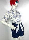 1960s vintage indian cotton novelty print crop blouse shirt / hippie / Festival / cheese cloth