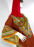 1970s vintage cotton kaftan / smock dress / 60s / Festival / Hippie / aztec / wizard sleeves