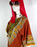 1970s vintage cotton kaftan / smock dress / 60s / Festival / Hippie / aztec / wizard sleeves