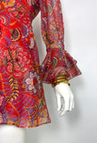 1960s vintage gold & red psychedelic lurex metallic mini dress / DISCO / ruffles / Mod