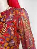1960s vintage gold & red psychedelic lurex metallic mini dress / DISCO / ruffles / Mod