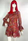 1960s vintage gold & red psychedelic lurex metallic mini dress / DISCO / ruffles / Mod