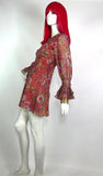 1960s vintage gold & red psychedelic lurex metallic mini dress / DISCO / ruffles / Mod
