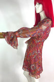 1960s vintage gold & red psychedelic lurex metallic mini dress / DISCO / ruffles / Mod