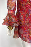 1960s vintage gold & red psychedelic lurex metallic mini dress / DISCO / ruffles / Mod