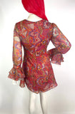 1960s vintage gold & red psychedelic lurex metallic mini dress / DISCO / ruffles / Mod