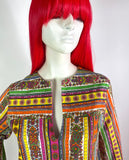 1960s vintage striped psychedelic cotton kaftan dress / Pop Art / Funky / 70s Hippie