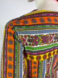 1960s vintage striped psychedelic cotton kaftan dress / Pop Art / Funky / 70s Hippie