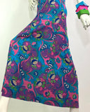 1970s vintage purple & green swirly psychedelic maxi dress / 60s Hippie / Festival