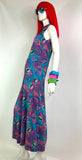 1970s vintage purple & green swirly psychedelic maxi dress / 60s Hippie / Festival