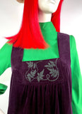 Kate Beaver vintage 70s velvet smock pinafore midi dress 70s Hippie / Aubrey beardsley