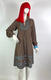Kate Beaver 70s vintage cotton prairie smock midi dress / boho / Arts & crafts / 60s
