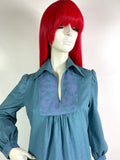 Kate Beaver 70s vintage turquoise cotton gauze maxi dress / hippy / 60s / arts & crafts