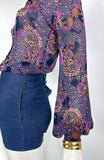 Jeff Banks 70s vintage psychedelic billowing balloon sleeve shirt blouse / Clobber RARE