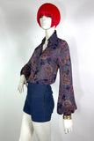 Jeff Banks 70s vintage psychedelic billowing balloon sleeve shirt blouse / Clobber RARE