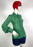 1970s vintage green lurex Go Go Disco shirt / blouse / glam rock / 60s Mod / Deco 30s