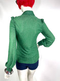 1970s vintage green lurex Go Go Disco shirt / blouse / glam rock / 60s Mod / Deco 30s
