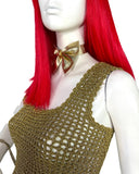 1960s vintage gold sparkle lurex crochet knit Go Go top / vest / glam rock / 70s Mod