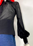 1960s / 70s vintage black balloon sleeve blouse / shirt / dagger collar / Mod / psych