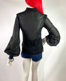 1960s / 70s vintage black balloon sleeve blouse / shirt / dagger collar / Mod / psych