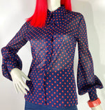 1960s / 70s vintage polka dot balloon sleeve blouse / shirt / spoon collar / Mod