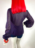 1960s / 70s vintage polka dot balloon sleeve blouse / shirt / spoon collar / Mod