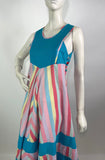 Ruths Rags 1970s vintage striped midi cotton pinafore dress / 60s / candy stripes / Mod