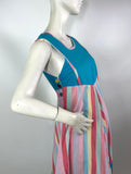 Ruths Rags 1970s vintage striped midi cotton pinafore dress / 60s / candy stripes / Mod
