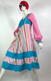 Ruths Rags 1970s vintage striped midi cotton pinafore dress / 60s / candy stripes / Mod