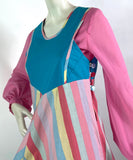 Ruths Rags 1970s vintage striped midi cotton pinafore dress / 60s / candy stripes / Mod