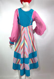 Ruths Rags 1970s vintage striped midi cotton pinafore dress / 60s / candy stripes / Mod