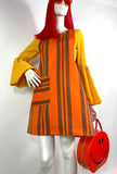 Vintage retro orange / brown striped Mod pinafore dress / Twiggy / 60s / Carnaby / Indie