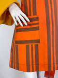 Vintage retro orange / brown striped Mod pinafore dress / Twiggy / 60s / Carnaby / Indie