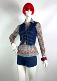 1970s vintage lace up detail denim jean waistcoat / 60s Mod / psych / Penny Lane