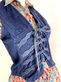 1970s vintage lace up detail denim jean waistcoat / 60s Mod / psych / Penny Lane
