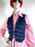 1970s vintage lace up detail denim jean waistcoat / 60s Mod / psych / Penny Lane