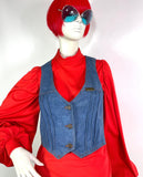 1970s vintage blue jean denim waistcoat / vest / Jet Jeans / sizes 10, 12 & 14