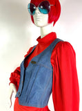 1970s vintage blue jean denim waistcoat / vest / Jet Jeans / sizes 10, 12 & 14