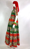 1970s vintage floral cotton maxi gown / dress / Antique lace trim / William Morris 60s boho