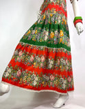 1970s vintage floral cotton maxi gown / dress / Antique lace trim / William Morris 60s boho