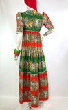 1970s vintage floral cotton maxi gown / dress / Antique lace trim / William Morris 60s boho