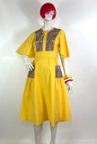 1970s vintage Annie Gough at Gemini yellow flutter sleeve dress / folk / 40s / cotton dress