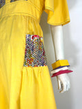1970s vintage Annie Gough at Gemini yellow flutter sleeve dress / folk / 40s / cotton dress
