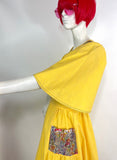 1970s vintage Annie Gough at Gemini yellow flutter sleeve dress / folk / 40s / cotton dress