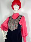 Annabelinda 1970s vintage velvet & cotton pinafore midi dress / RARE & Collectable